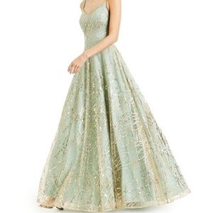 Sage Green Prom Ballgown Dress W/ Sparkle Golden Accents Size 9/Medium